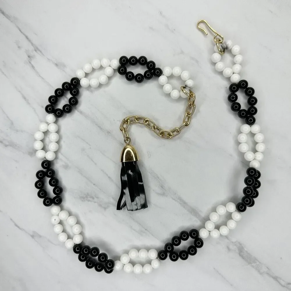Chunky Black White Beaded Chain Belt Small Extra Small XS S ✨